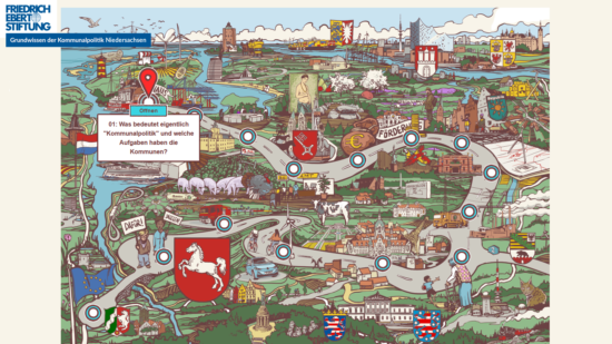 Screenshot der neuen kommunalpolitischen Lernlandkarte der Friedrich-Ebert-Stiftung in Niedersachsen.